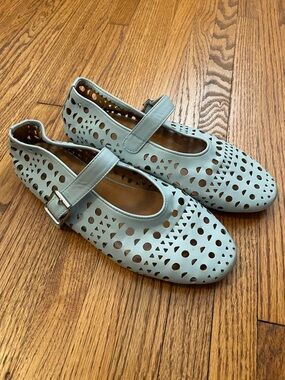 Women’s Light Blue Perforated Mary Jane Flats